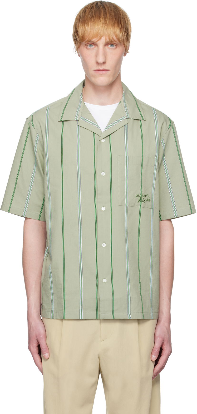 Skjorta MAISON KITSUNÉ Maison Kitsuné Resort Striped Shirt Grön | OM00421WC5029