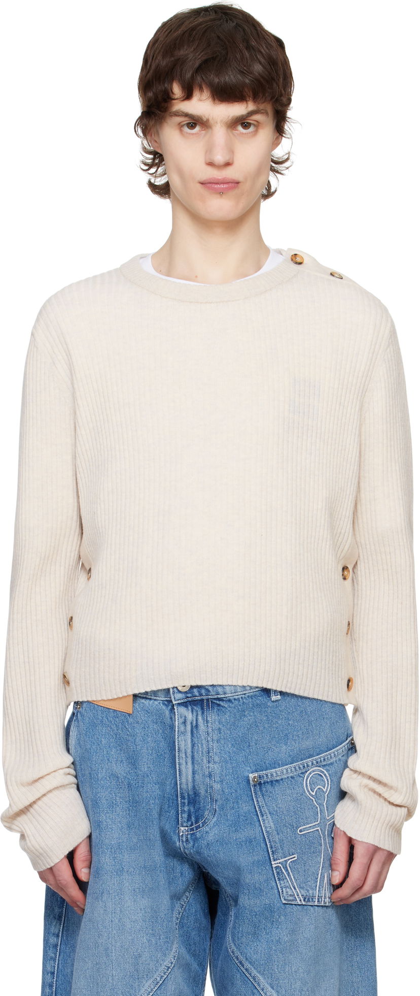 Sweater JW Anderson JW Anderson Cropped Button Trim Sweater Beige | KW1324-YN0411