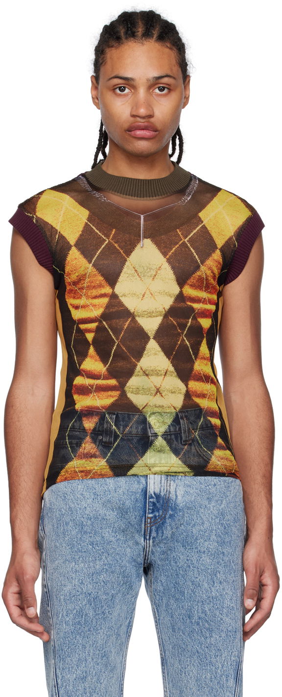 Linne Y/PROJECT Jean Paul Gaultier Edition Argyle Mesh Tank Top Gul | YPJPGTS5-S24