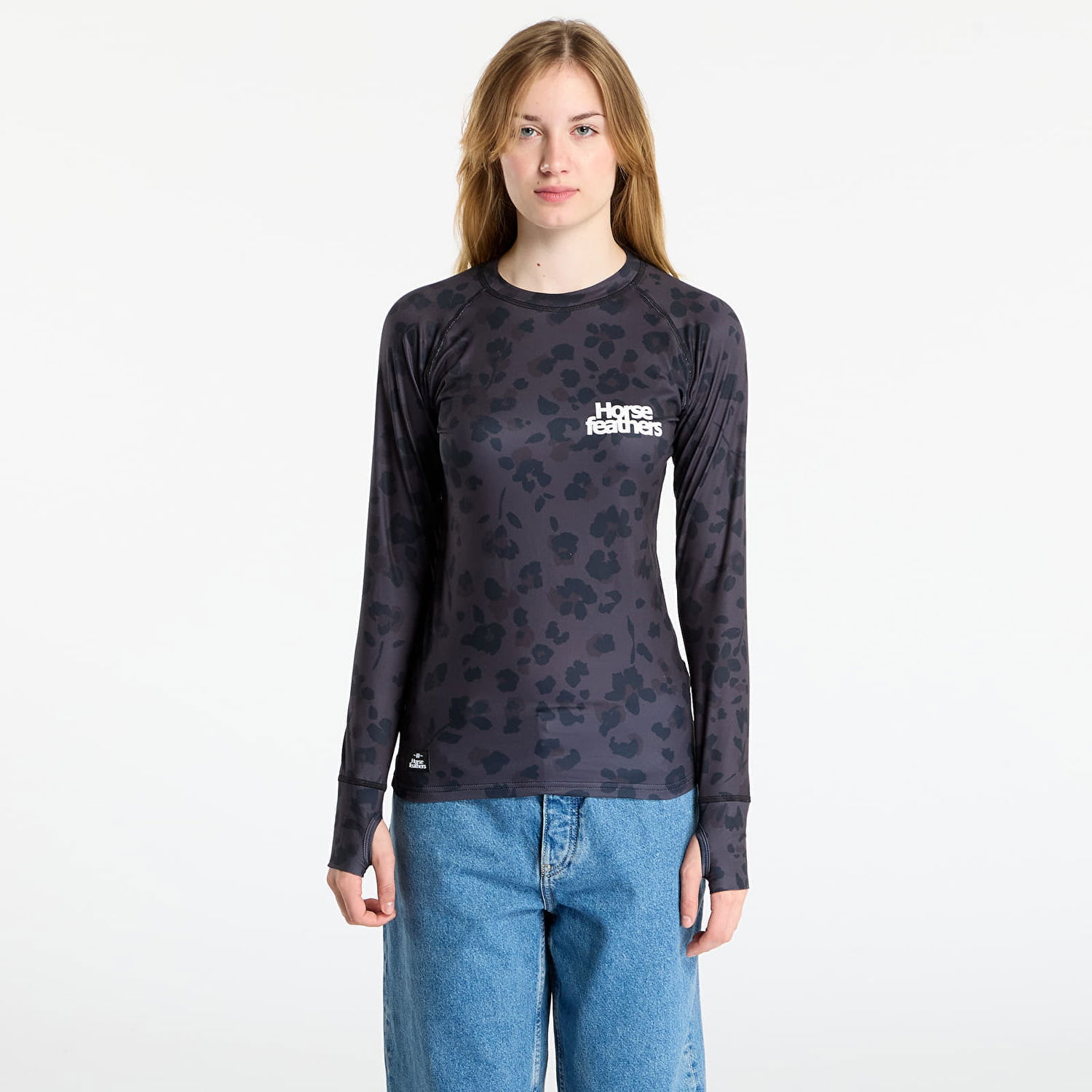 T-shirt Horsefeathers Long-Sleeve Top Mirra Floral Cheetah with Thumbholes Svart | SW927E, 0