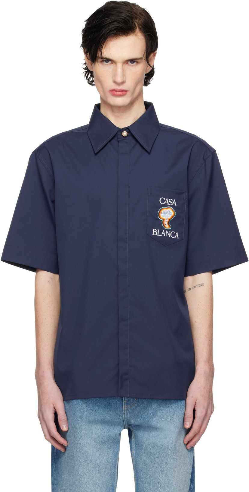 Skjorta Casablanca Short Sleeve Shirt Mörkblå | MPS25-SH-137-01
