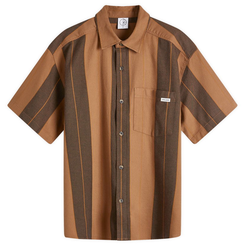 Skjorta Polar Skate Co. Mitchell Strip Short Sleeve Shirt Brown Stripe Brun | PSC-F24-43