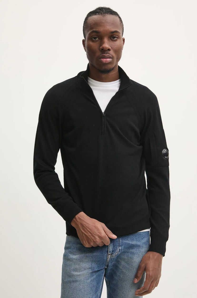 Sweater C.P. Company Lightweight Half-Zip Merino Wool Sweater Svart | 17CMKN193A005528A