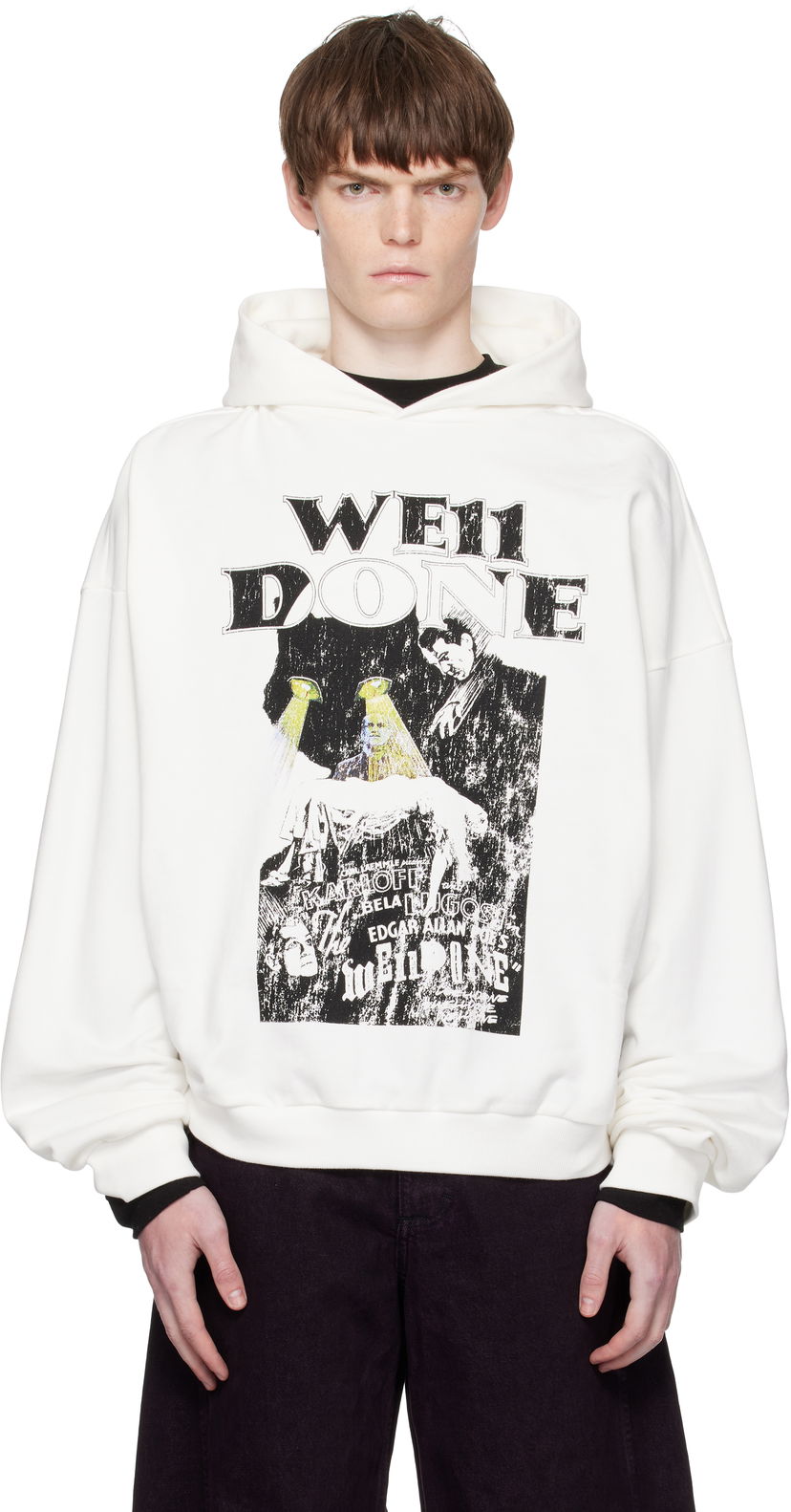 Sweatshirt We11done We11done Cat Poster Graphic Hoodie Vit | WD-TH2-25-837-U-WH