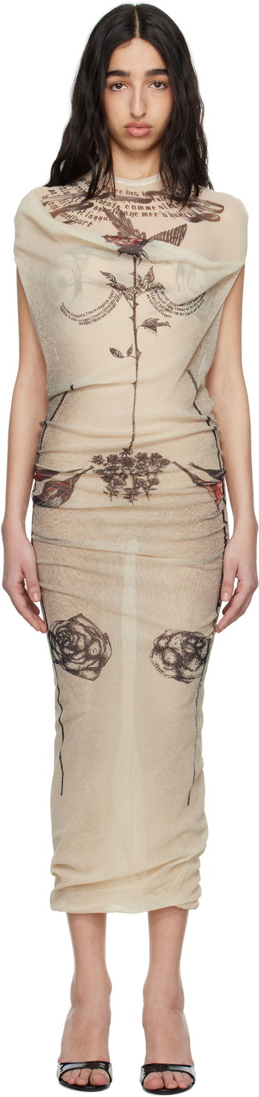 Klä Jean Paul Gaultier Jean Paul Gaultier 'The Tattoo Rose and Bird' Maxi Dress Beige | 25/34-F-RO386-T583-030030, 0