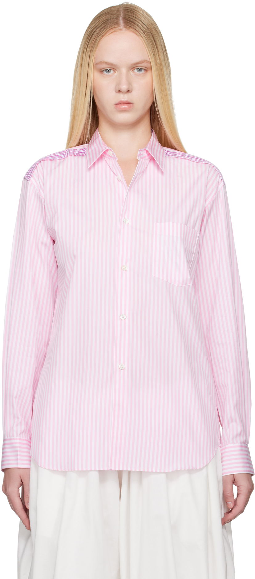 Skjorta Comme des Garçons Comme des Garçons Striped Gingham Trim Shirt Rosa | FO-B022-S25