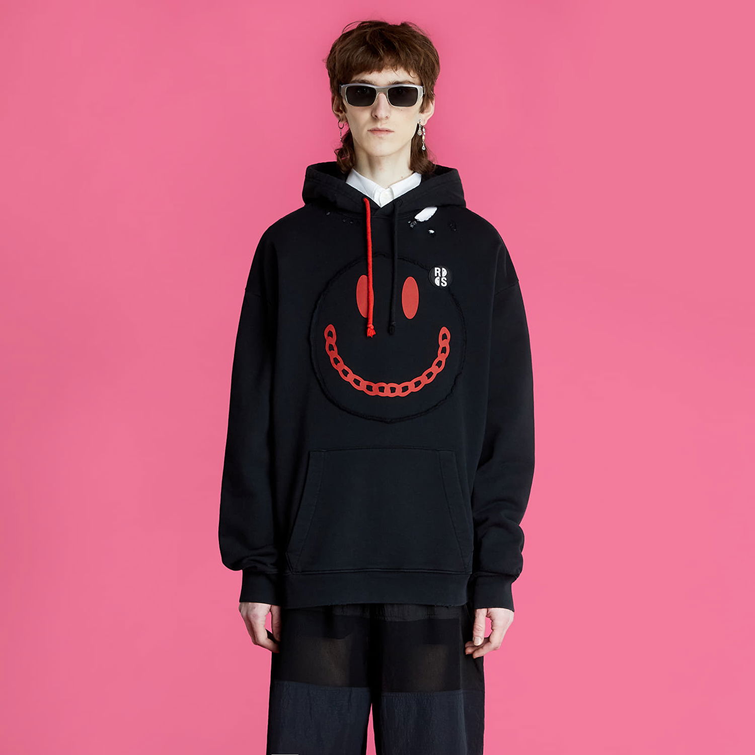 Sweatshirt RAF SIMONS Regular Fit Hoodie With Print Destroy Washed Svart | 224-164-19003-0099, 0