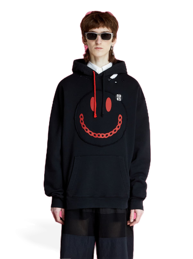 Sweatshirt RAF SIMONS Regular Fit Hoodie With Print Destroy Washed Svart | 224-164-19003-0099