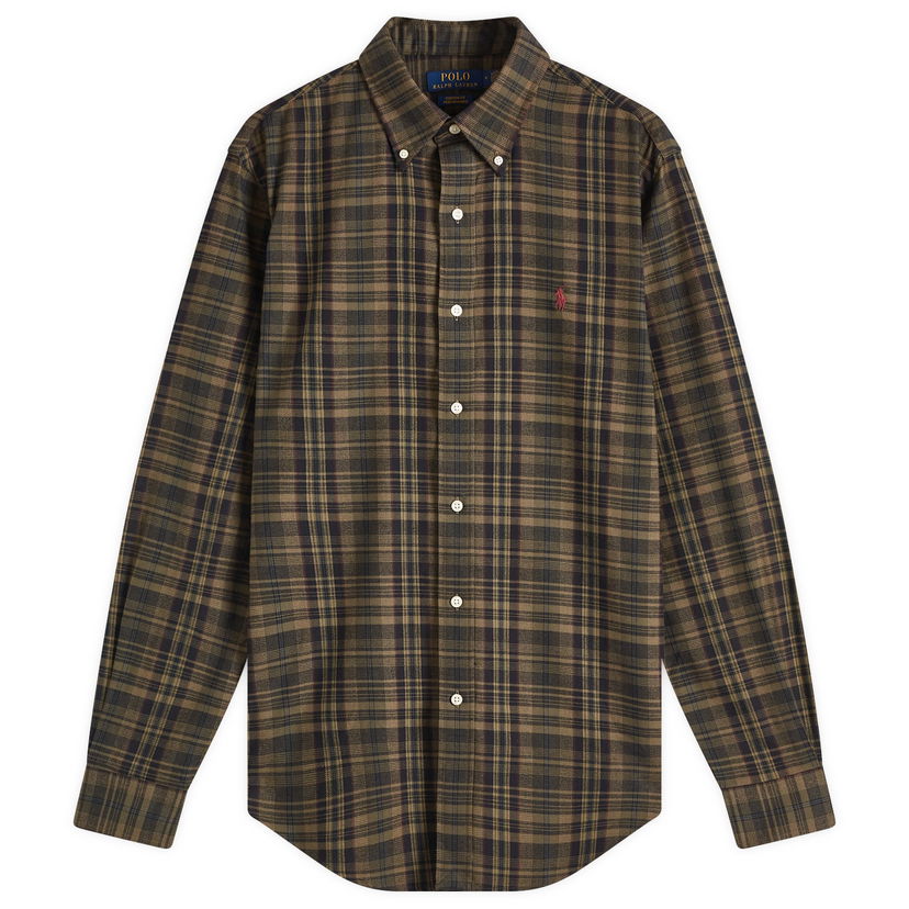 Skjorta Polo by Ralph Lauren Ralph Lauren Men's Custom Brushed Twill Plaid Sport Shirt, Size Large Brun | 710960607002