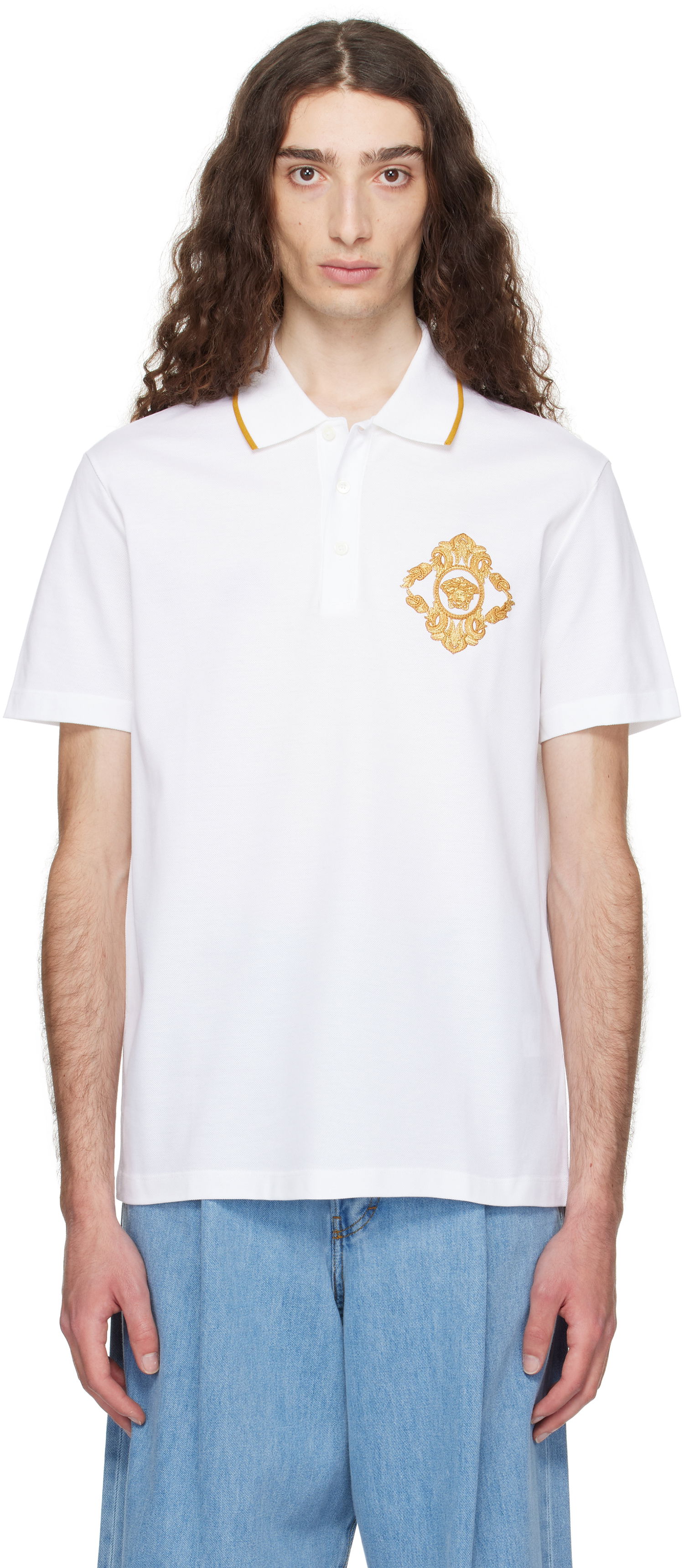 Polotröja Versace Versace Embroidered Architectural Baroque Polo Vit | 1013906_1A14973, 0