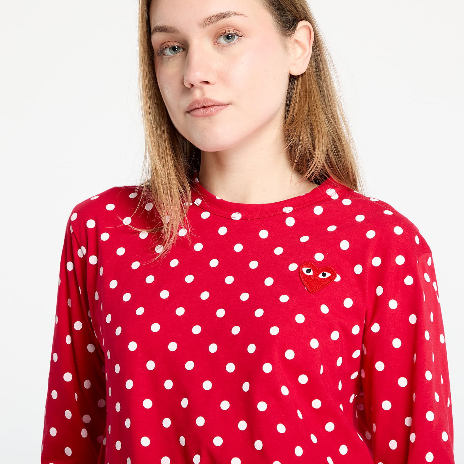 T-shirt Comme des Garçons Play Heart Logo Long Sleeve Dotted T-Shirt Röd | AX-T166 RED, 1