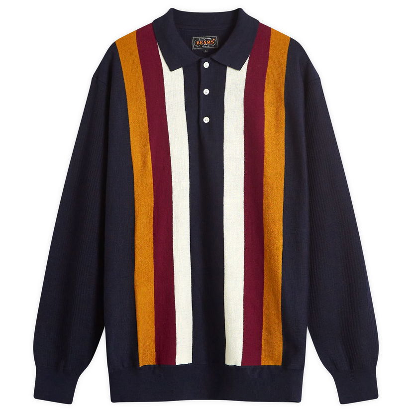 Sweater BEAMS Plus Long Sleeve Knit Polo Mörkblå | 3812-0027-156-79