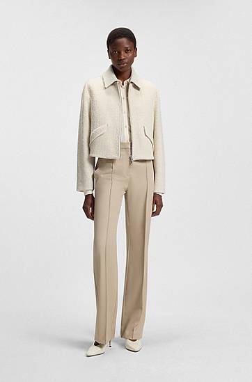 Jacka BOSS Bouclé Jacket with Two-Way Zip Beige | 50543212, 1
