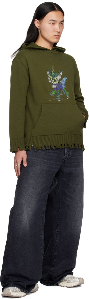 Sweatshirt We11done We11done Grunge Monster Pony Knit Hoodie Grön | WD-KT0-25-659-U-KK, 3