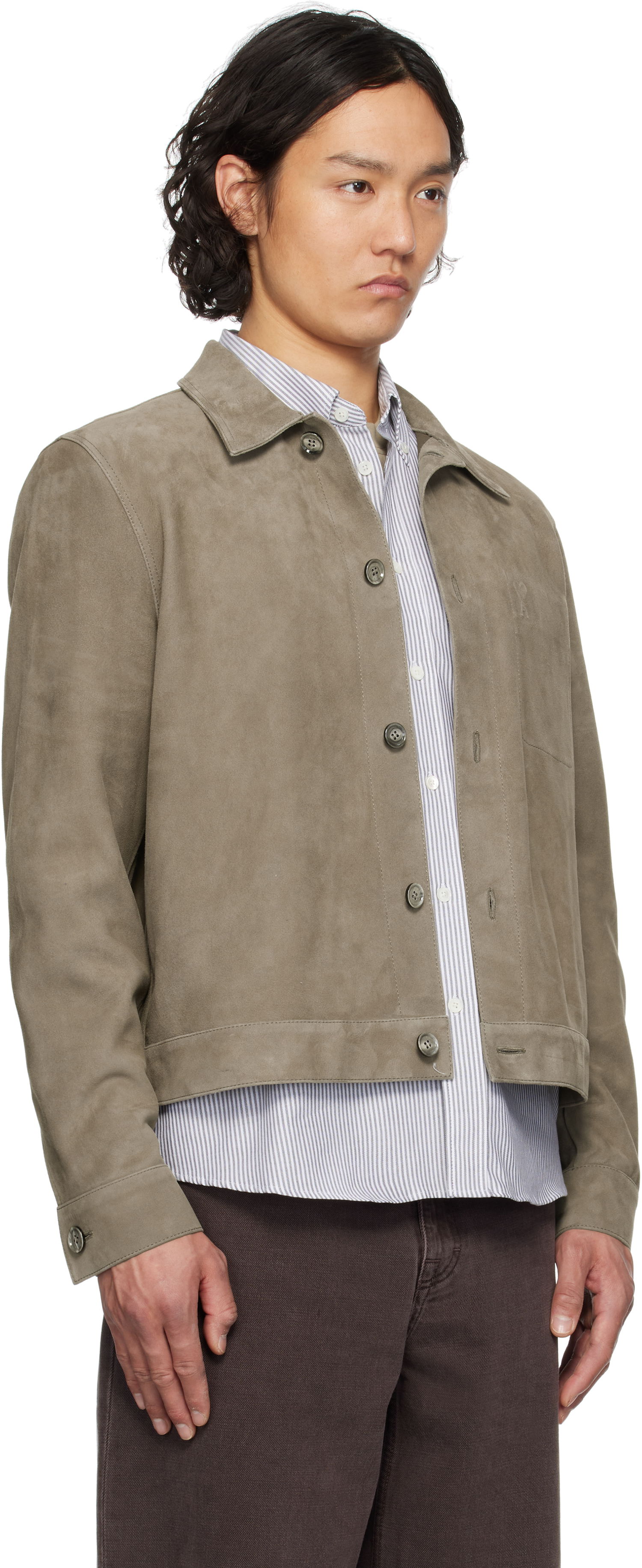Jacka AMI AMI Paris Buttoned Suede Jacket Grå | HJK243.LH0054, 1