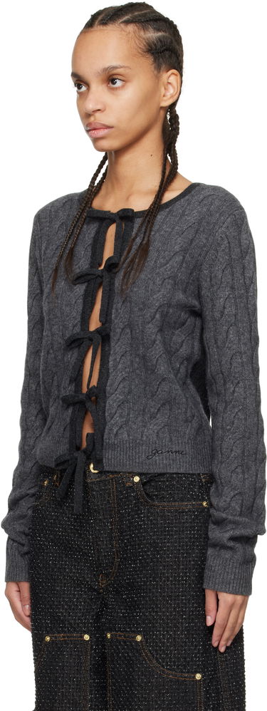 Sweater GANNI Ganni Cashmere Blend Tie Front Cardigan Grå | K2413, 3