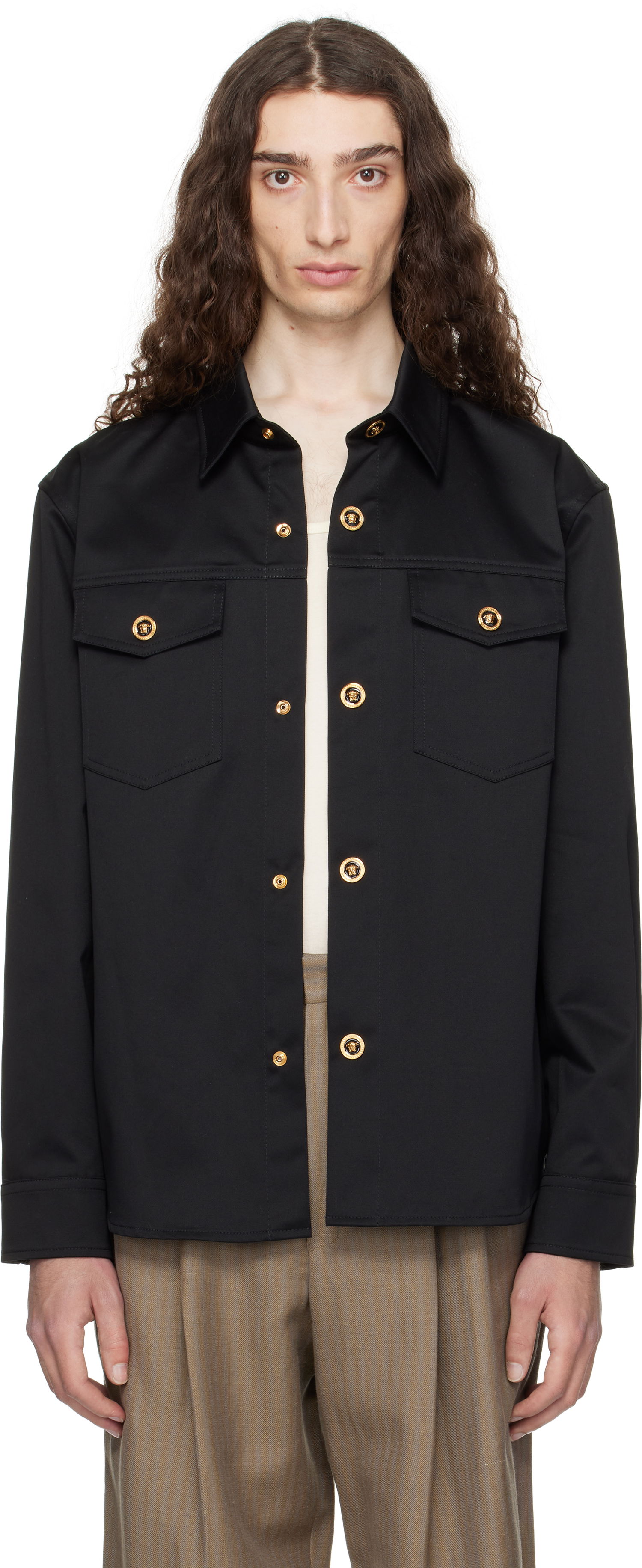 Skjorta Versace Versace Gabardine Overshirt Svart | 1017413_1A01718, 0