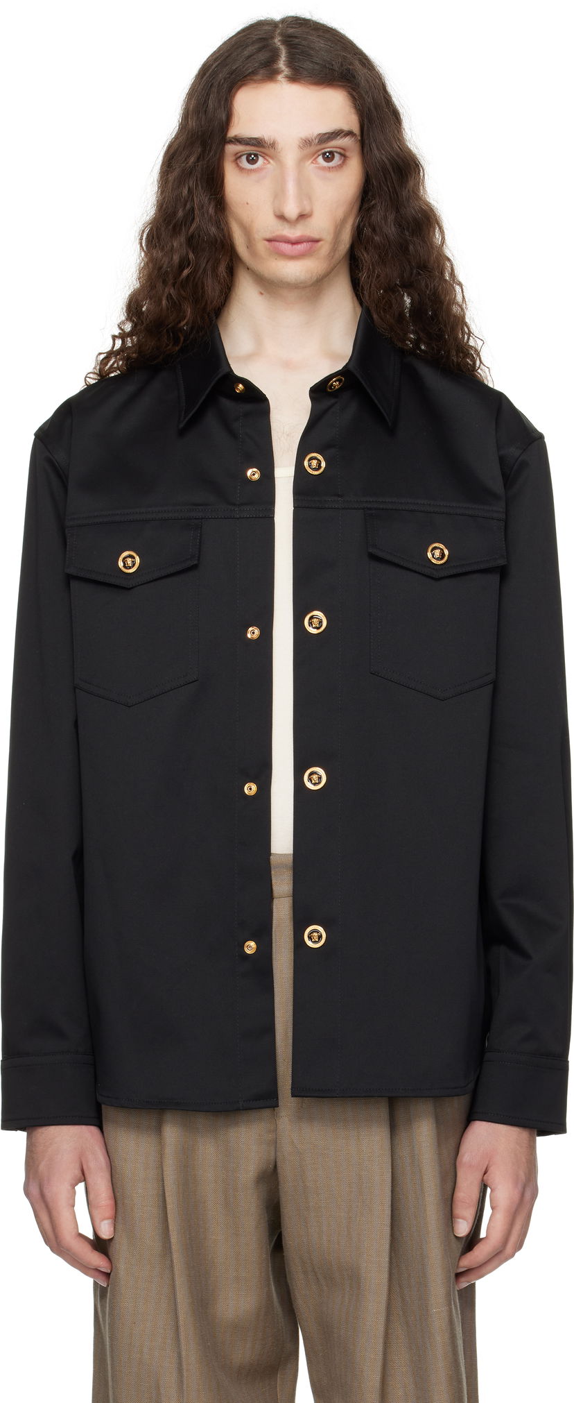 Skjorta Versace Versace Gabardine Overshirt Svart | 1017413_1A01718