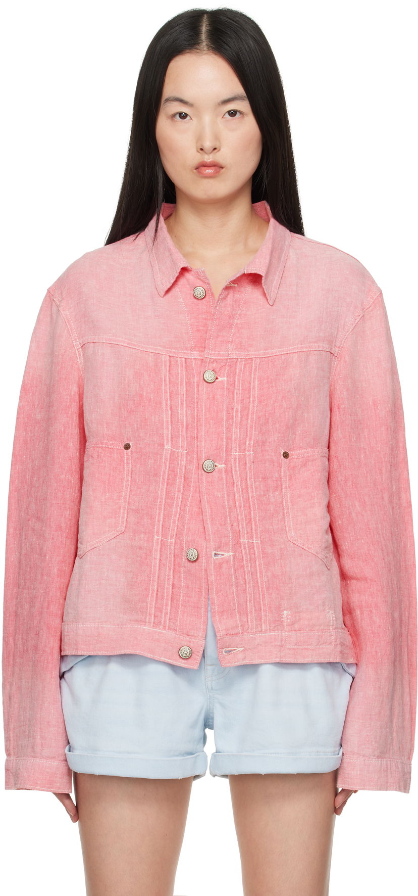 Jacka R13 R13 Relaxed Pleated Trucker Jacket Rosa | R13WD165-D313A