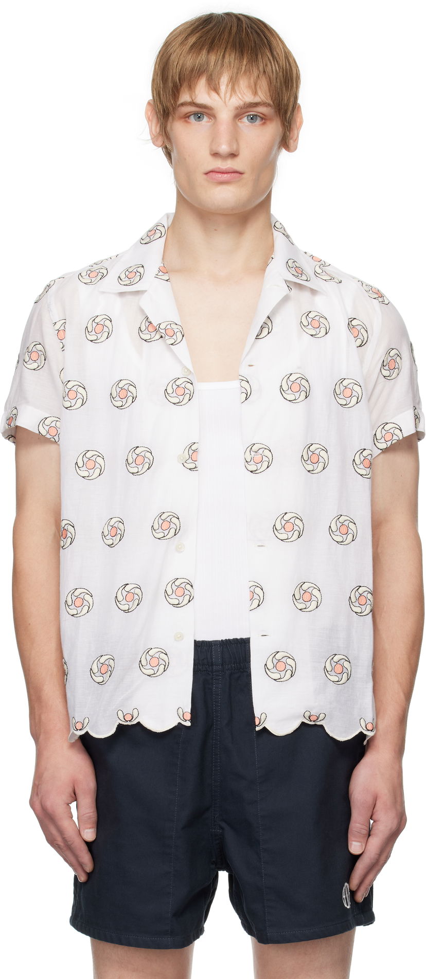 Skjorta Bode Floral Aperture Short Sleeve Vit | MRF24SH049