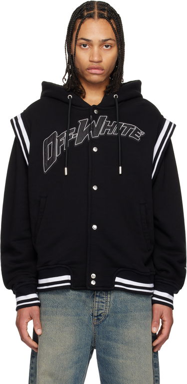 Sweatshirt Off-White Fleece Varsity Bomber Jacket with Hood Svart | OMEK003S25JER0021040, 0
