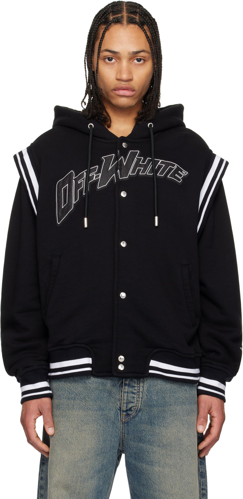 Sweatshirt Off-White Fleece Varsity Bomber Jacket with Hood Svart | OMEK003S25JER0021040