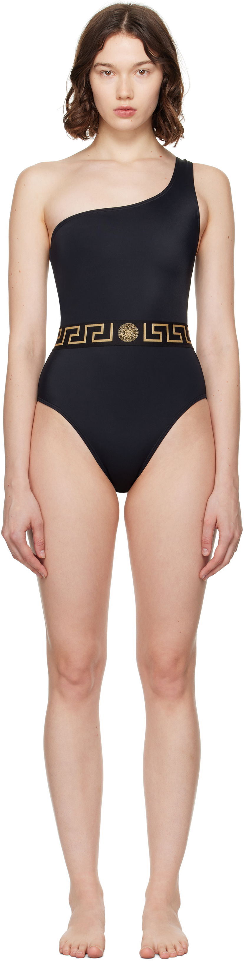 Badkläder Versace Greca Border One-Piece Swimsuit Svart | 1020488_1A11119