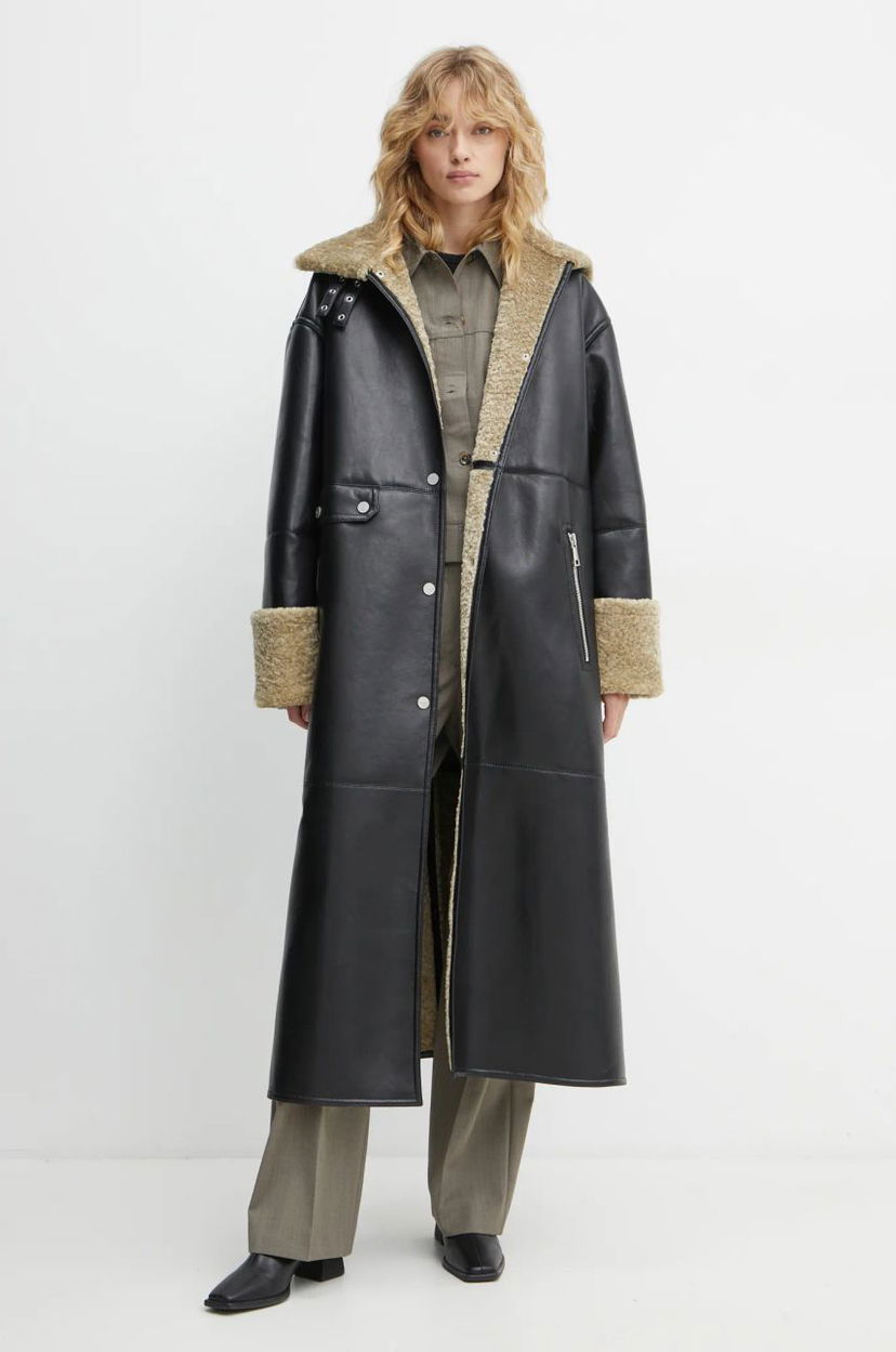 Rockar Nanushka LIESEL Black Leather Coat Svart | NW24FWOW38370