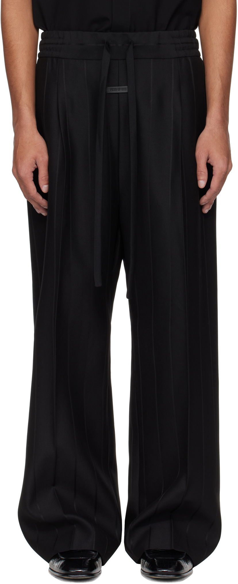 Byxor Fear of God Fear of God Pinstripe Drawstring Wide Leg Trousers Svart | FGE240-407TSWV