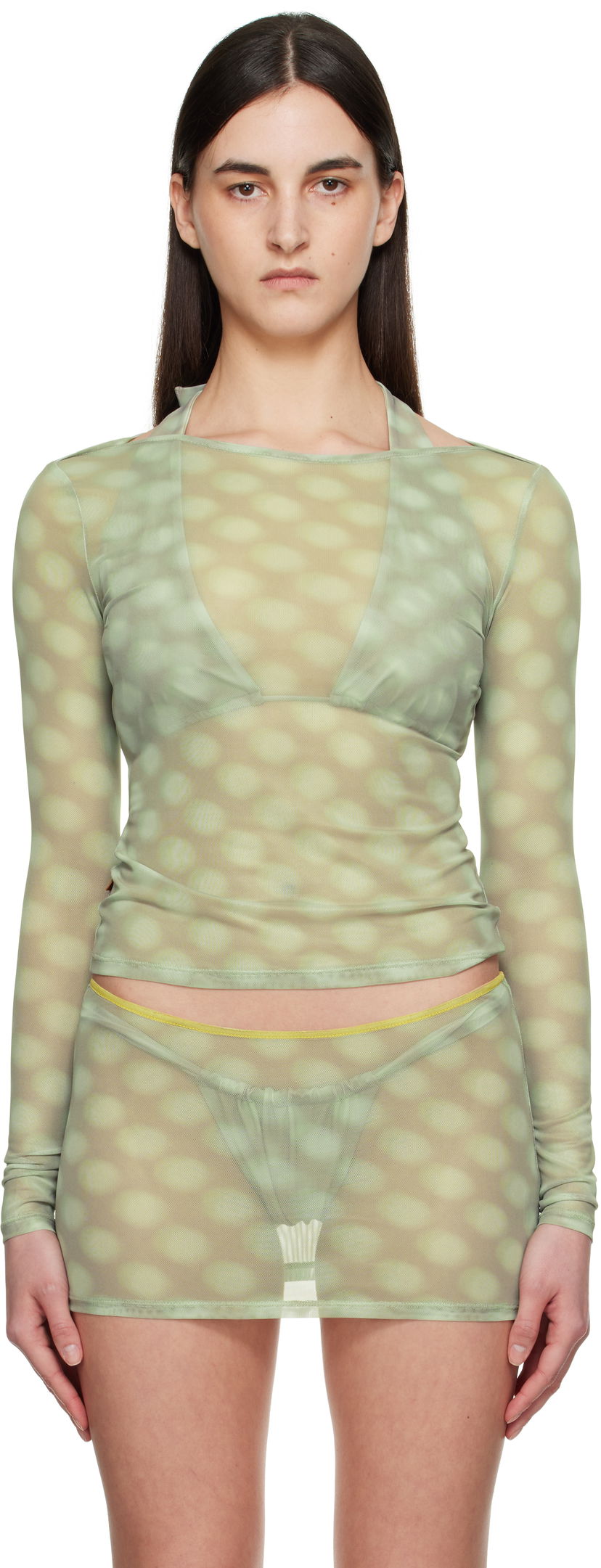 Träningsoverall Miaou Miaou Amelia Semi-Sheer Long Sleeve T-Shirt Grön | 7183PM2MBD