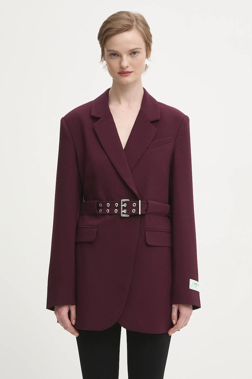 Jacka GANNI Future Twill Suiting Belted Blazer Bourgogne | W0403