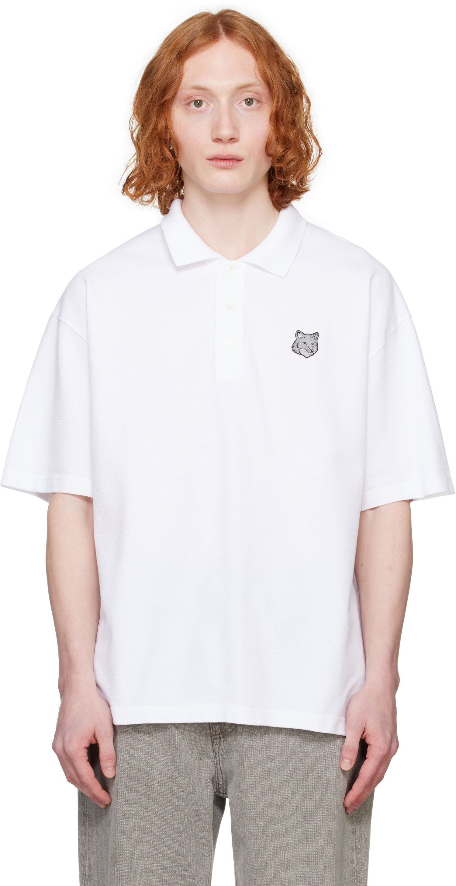 Polotröja MAISON KITSUNÉ Maison Kitsuné Fox Head Patch Oversize Polo Vit | OM00213KJ7010, 0