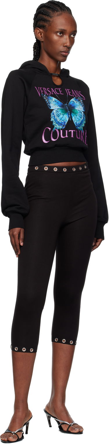 Sweatshirt Versace Versace Jeans Couture Butterfly Graphic Cropped Hoodie with Keyhole Detail Svart | 79HAIB01-CFB00, 3