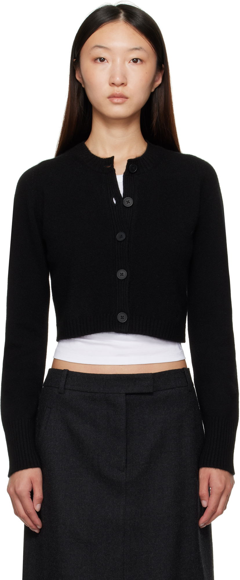 Sweater Loulou de Saison Loulou de Saison Zephir Cashmere Cropped Cardigan Svart | ZEPHIR LDS