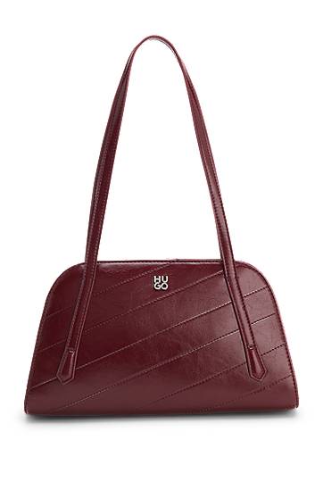 Axelväska BOSS Stitched Faux-Leather Shoulder Bag with Stacked-Logo Hardware Bourgogne | 50552251, 0