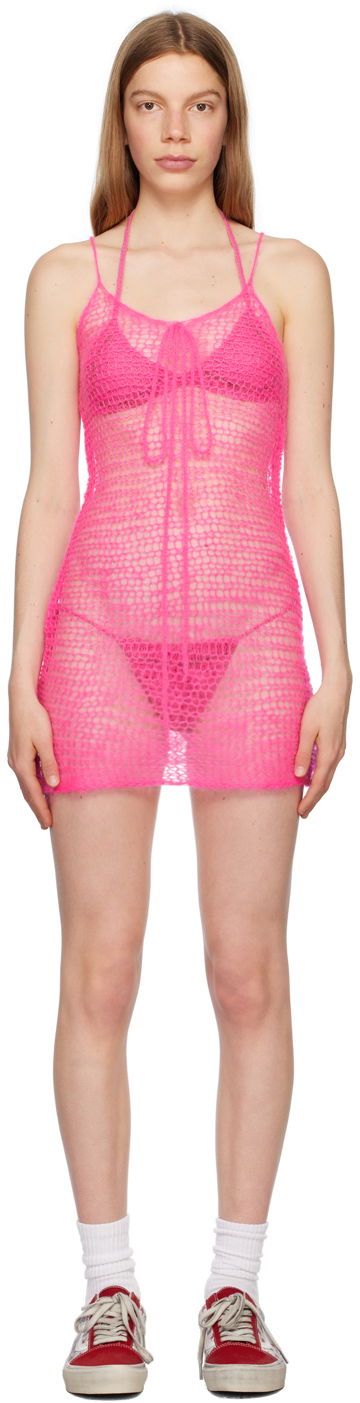 Klä ERL Open Knit Bow Minidress Rosa | ERL06O104, 0