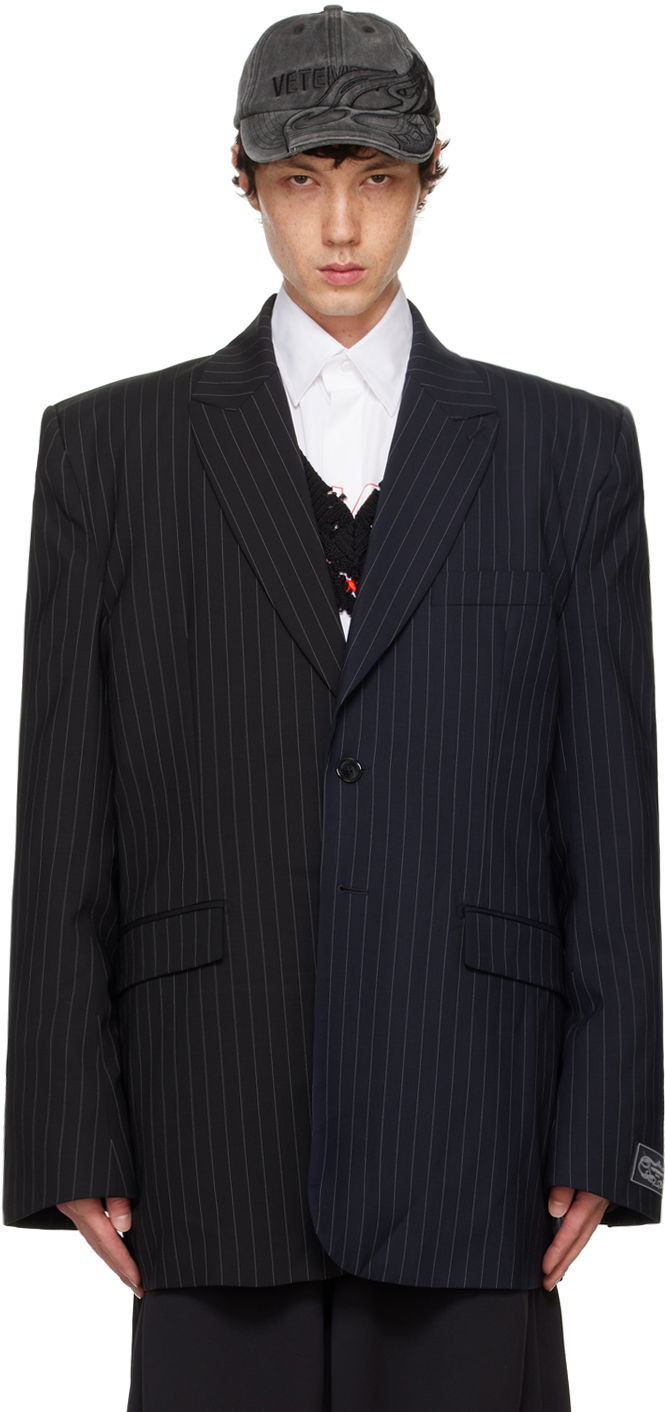 Kläder VETEMENTS Black & Navy Split Deconstructed Tailored Blazer Svart | UA65JA706N