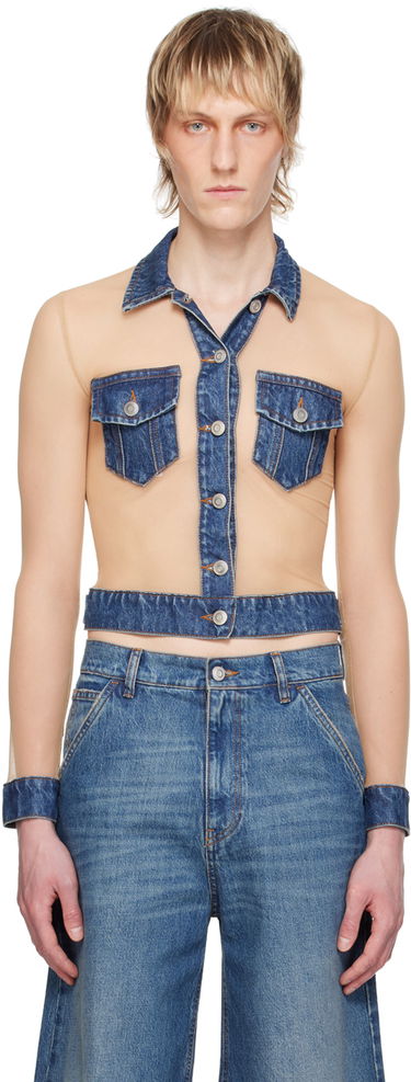 Crop top Coperni Coperni Illusion Denim Shirt Beige | COPT53569, 0