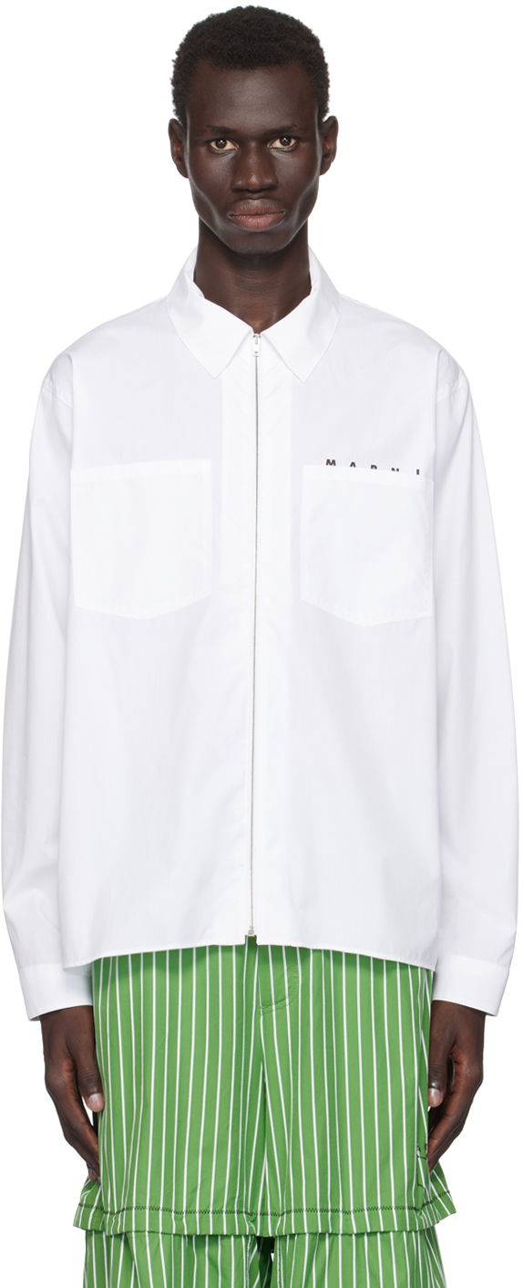 Skjorta Marni Zip Shirt Vit | CUMU0297P0 USCT88
