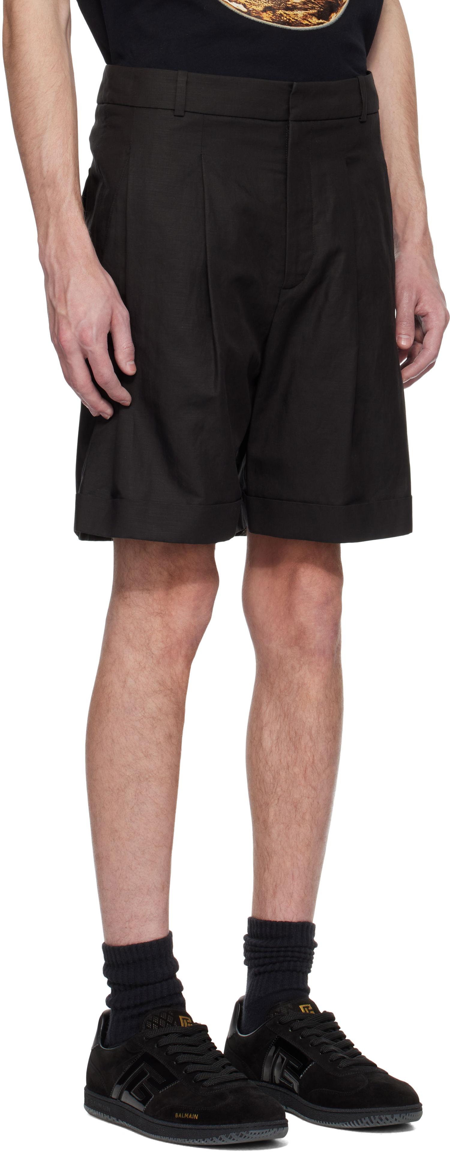 Shorts Balmain Balmain Pleated Bermuda Shorts Svart | EH0PB007VE90, 1