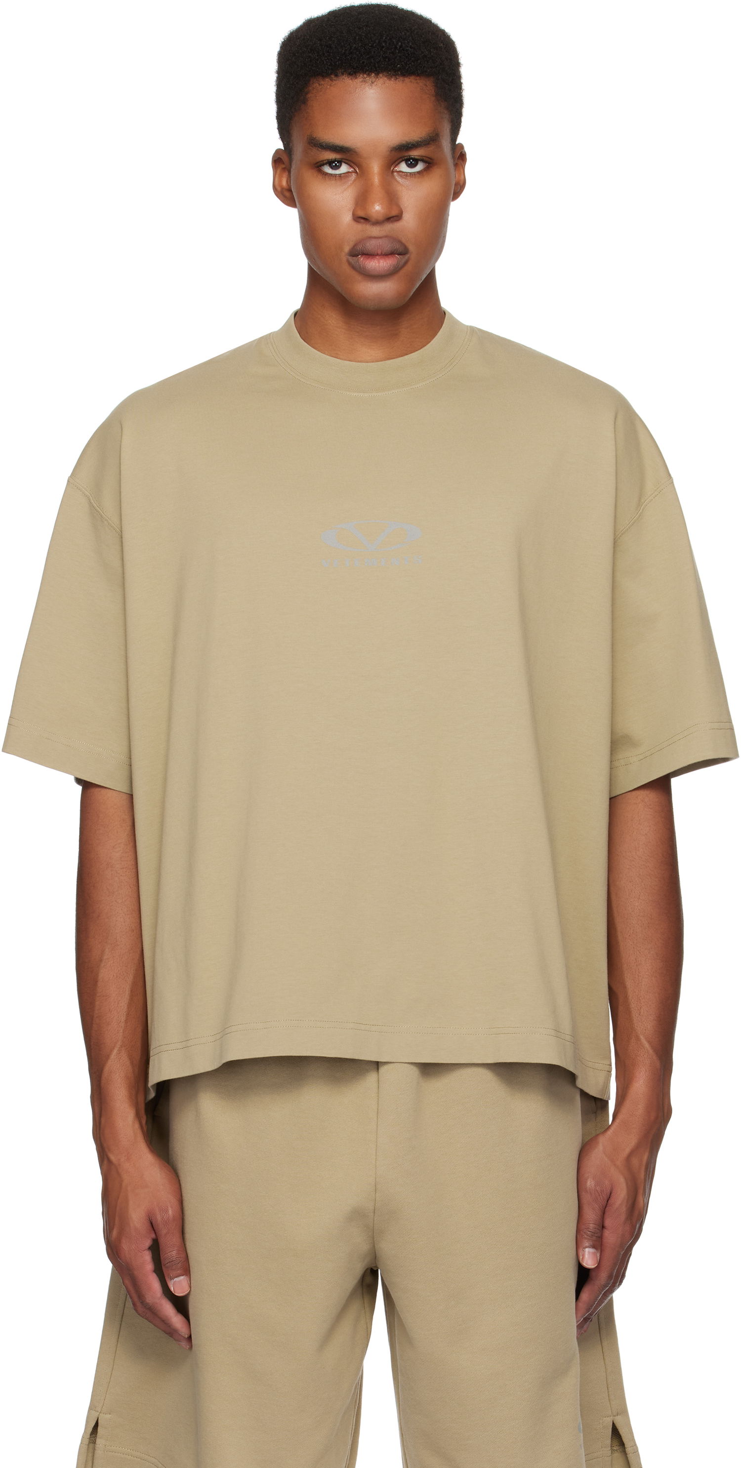 T-shirt VETEMENTS Oval Logo Cropped Boxy T-Shirt Beige | UA66TR600T, 0