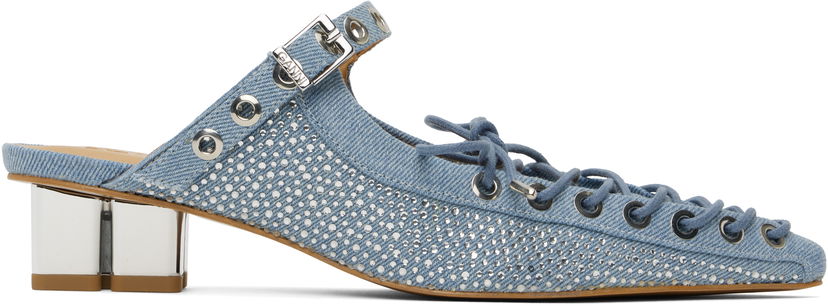 Sneakers och skor GANNI GANNI Denim Lace-Up Mules Blå | S2926