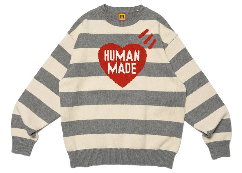 Sweater Human Made Striped Heart Knit Sweater Grå | HM25CS002