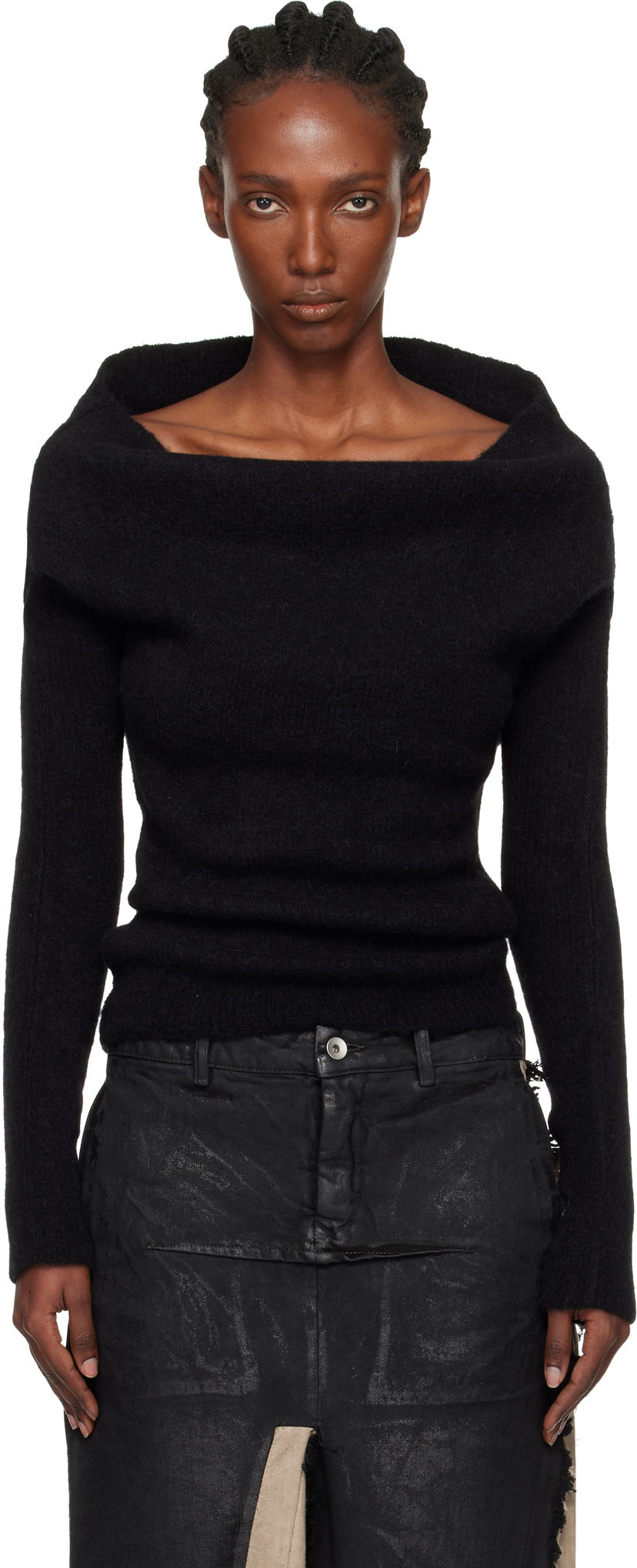 Sweater Rick Owens Rick Owens Concordians Runway Draped Neck Long Sleeve Sweater Svart | RO02E4675 KWP
