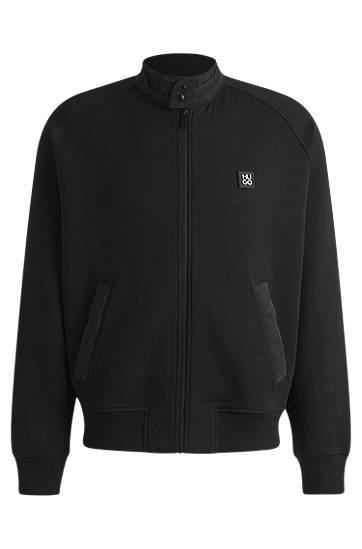 Bomberjacka BOSS Contrast-Trim Cotton-Blend Jacket Svart | 50536336