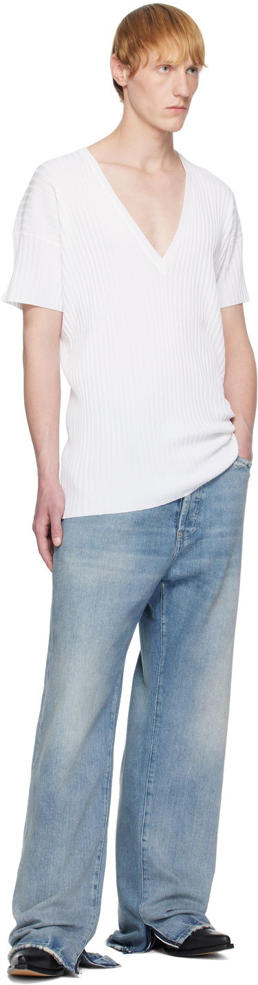 T-shirt Maison Margiela MM6 Maison Margiela Rib-Knit V-Neck T-Shirt Vit | SH2HN0003 M13125, 3