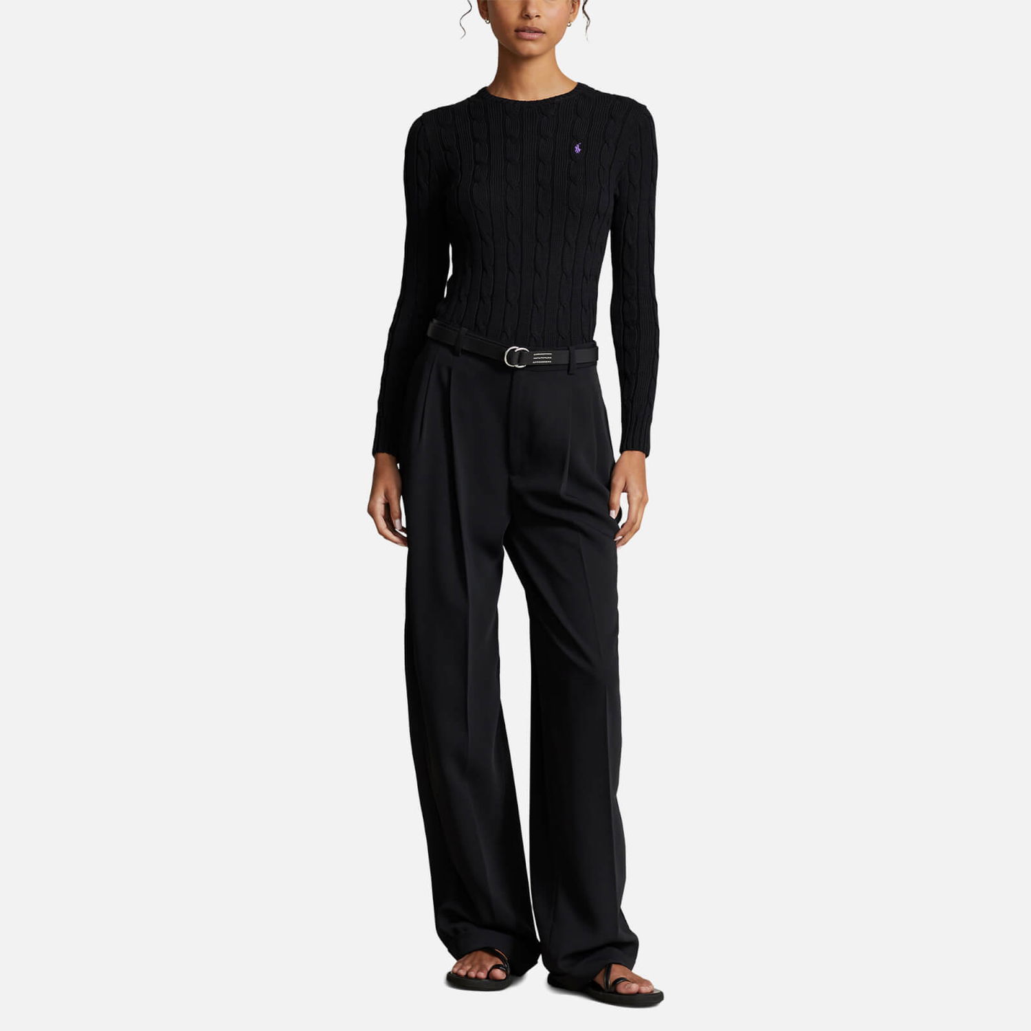 Kläder och accessoarer Polo by Ralph Lauren Polo Ralph Lauren Baumwoll-Rundhalspullover mit Zopfmuster - Black - L Svart | 211891640011, 0