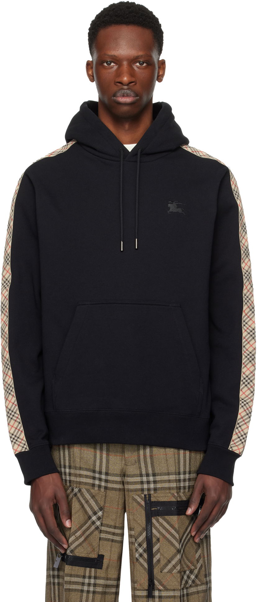 Sweatshirt Burberry Burberry Check Tape Hoodie Svart | 8110789