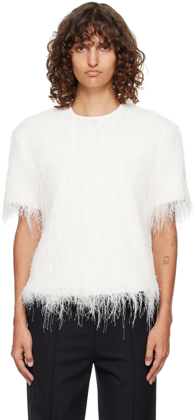 T-shirt Loulou de Saison Loulou de Saison Zaro Fringed T-Shirt Vit | ZARO