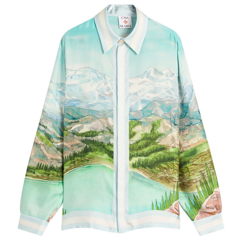 Skjorta Casablanca Casablanca Classic Long Sleeve Patterned Silk Shirt, Size Large Turkos | MPF25-SH-021-01